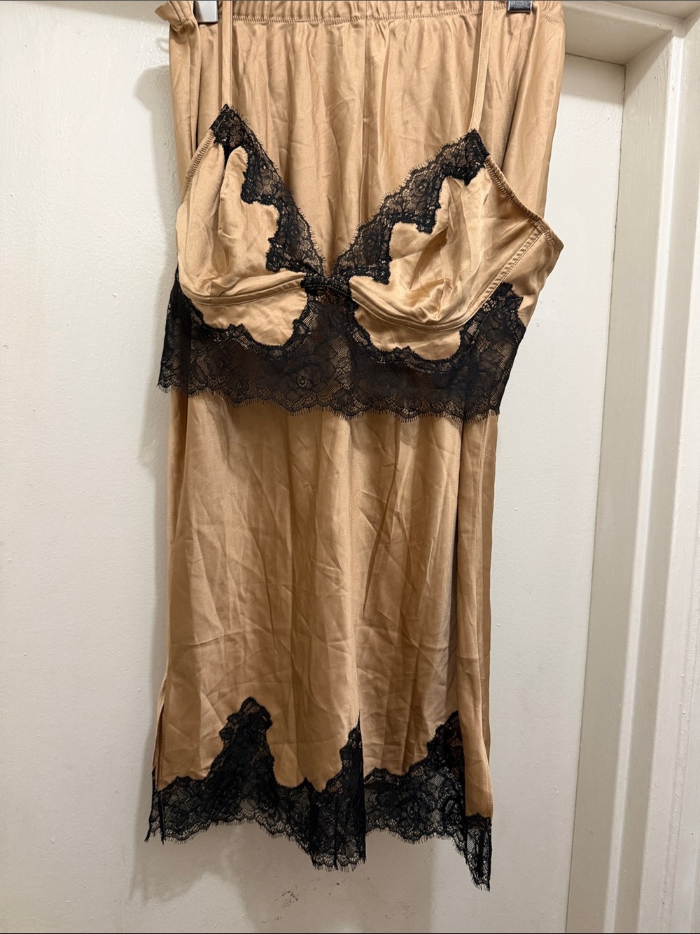 Silky Champagne Lace Trim Slip Dress